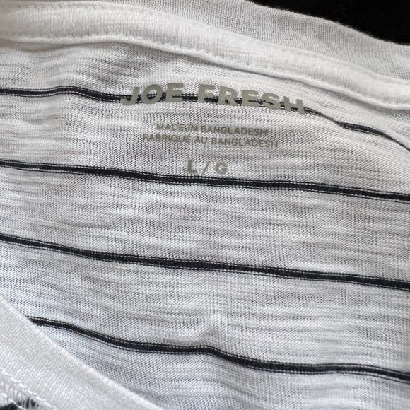 NWT JOE FRESH White Black Striped Crew Neck Tee (L)‎ - Picture 6 of 8